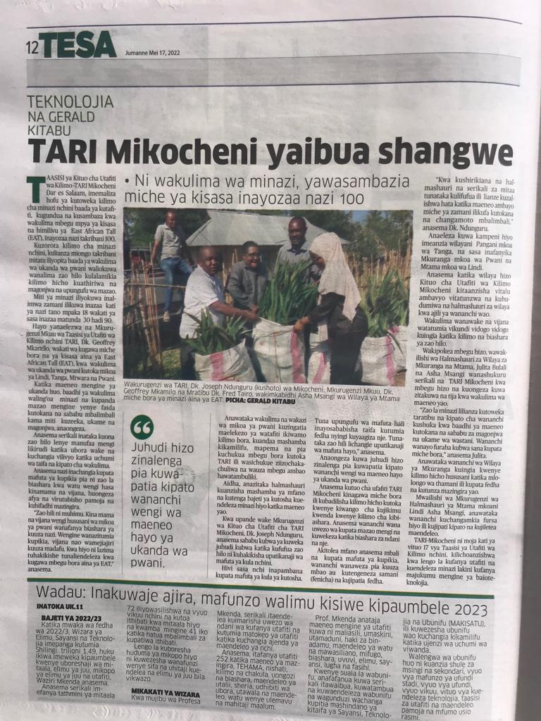 TARI Mikocheni sparked excitement, this is after distributing a total of 650 coconut seedlings to farmers in Mkuranga, Mtama and Same districts.