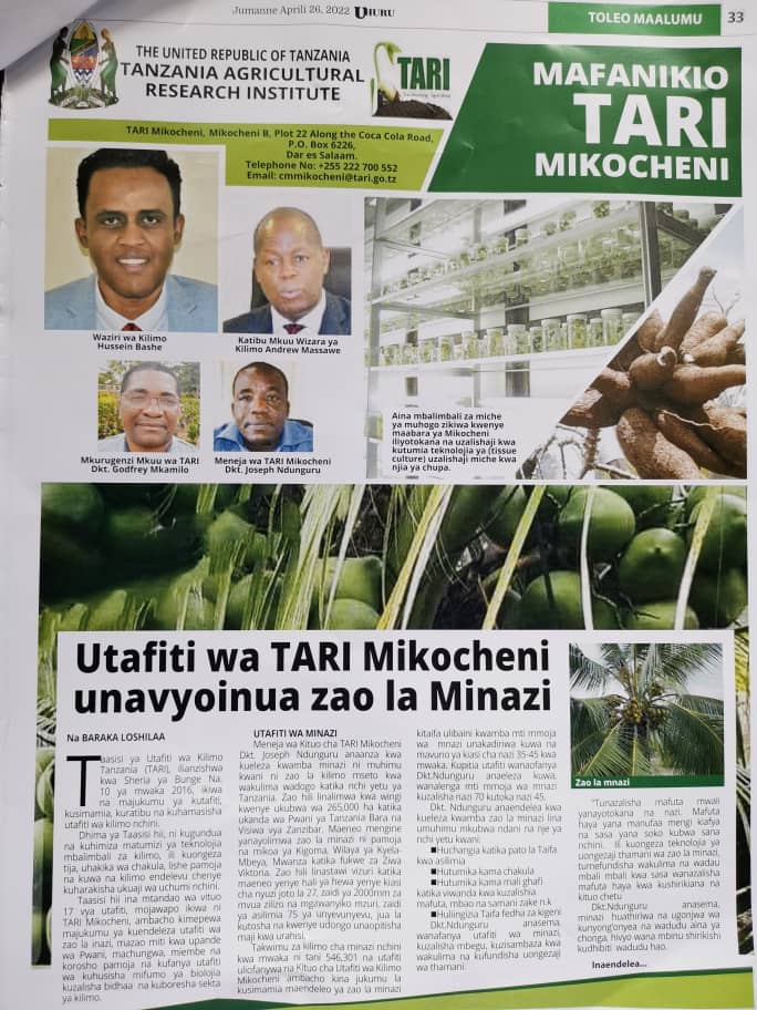 How Research from TARI Mikocheni Contributes to the improvement of Coconut and Cassava crops